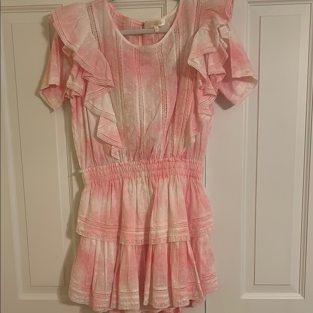 LoveShackFancy Pink Ruffled Flutter Sleeve Sundress